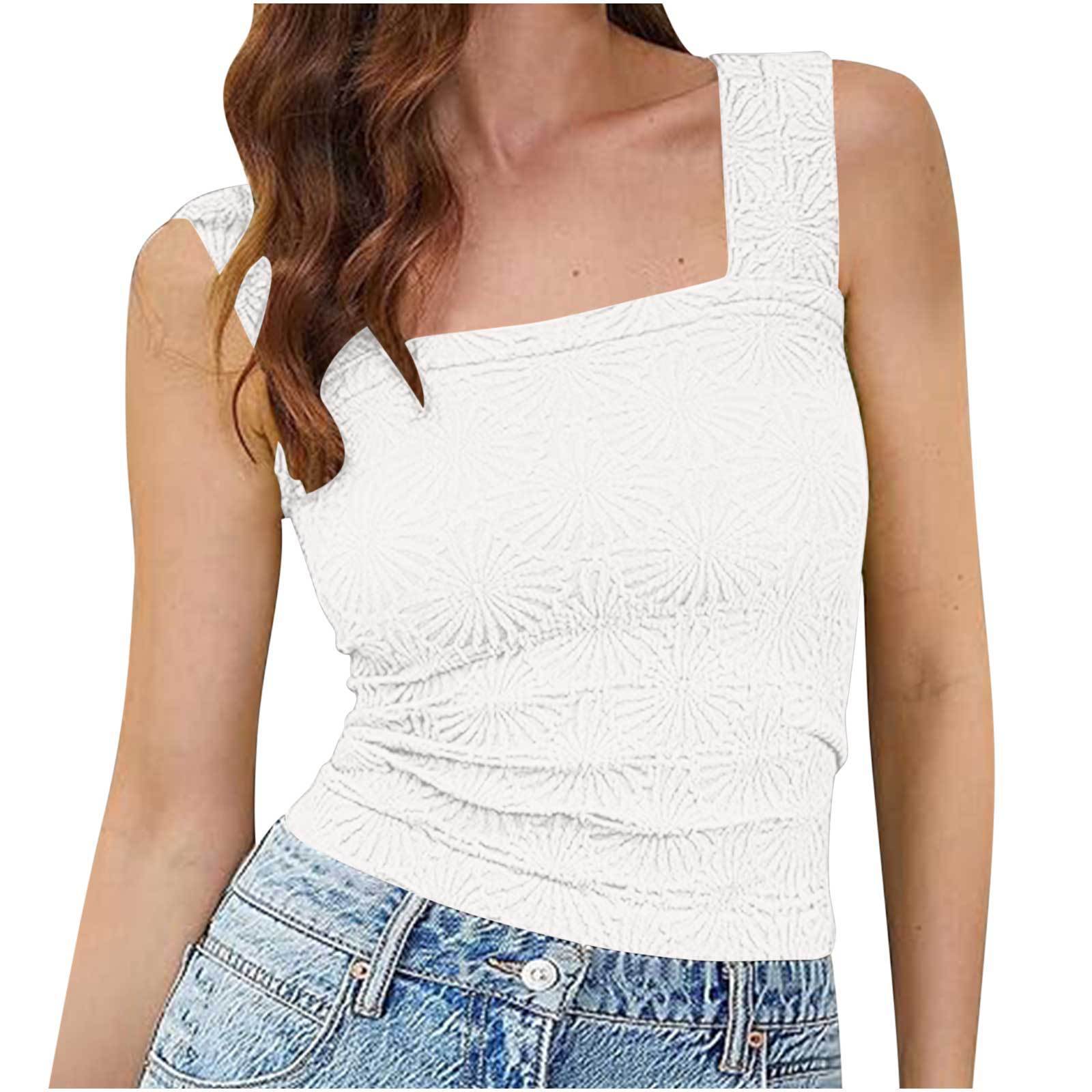 New Slim Fit Square Neck Vest Summer Fashion Jacquard Sleeveless Top For Women Clothing