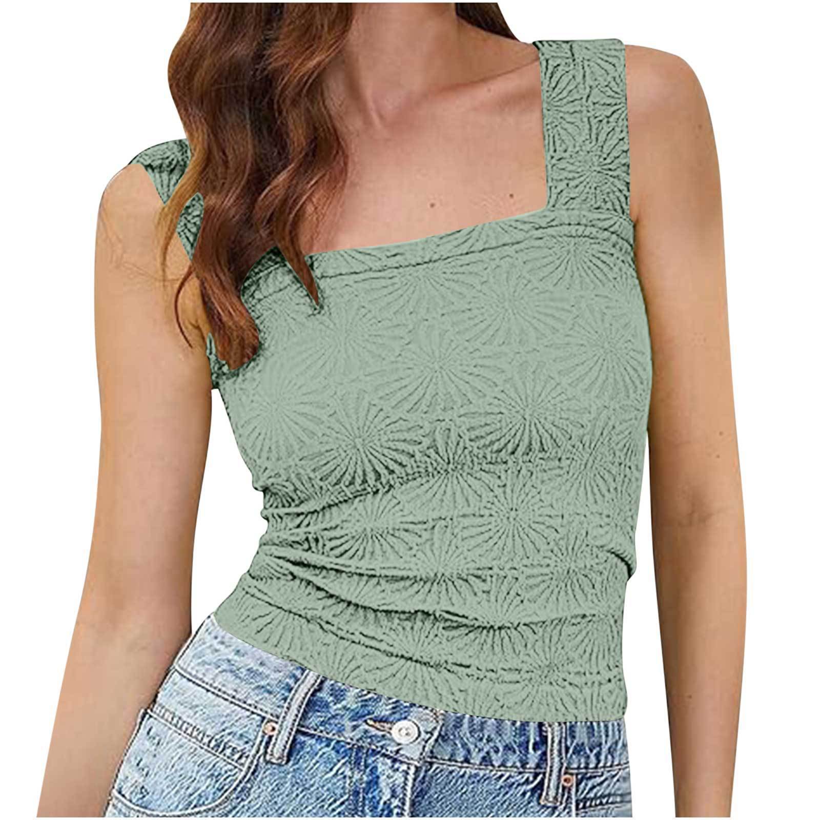 New Slim Fit Square Neck Vest Summer Fashion Jacquard Sleeveless Top For Women Clothing