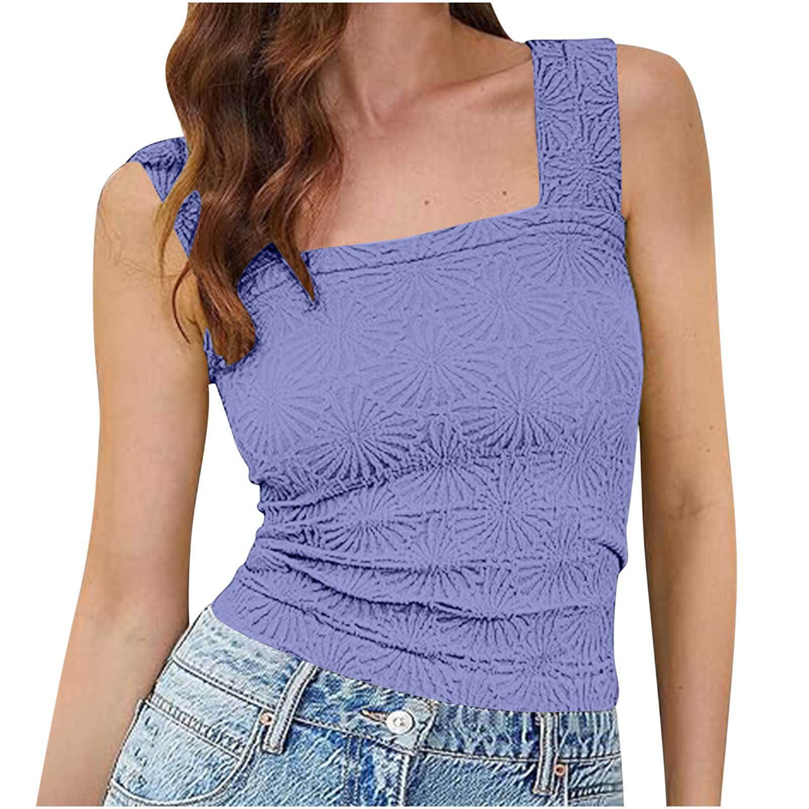 New Slim Fit Square Neck Vest Summer Fashion Jacquard Sleeveless Top For Women Clothing