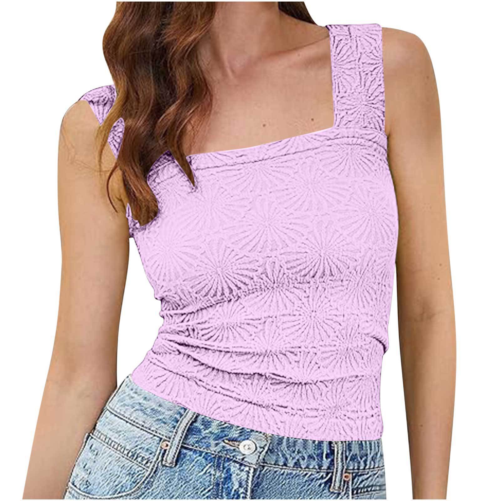 New Slim Fit Square Neck Vest Summer Fashion Jacquard Sleeveless Top For Women Clothing