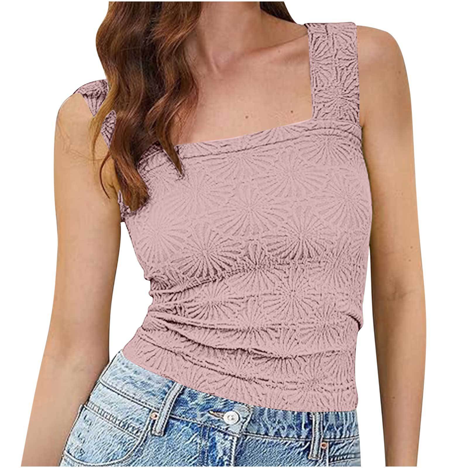 New Slim Fit Square Neck Vest Summer Fashion Jacquard Sleeveless Top For Women Clothing